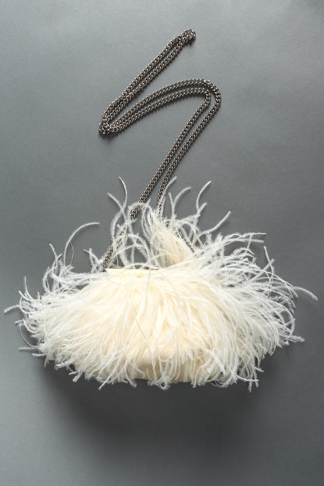 Vintage Ralph Lauren Creamy Ostrich Clutch front flat lay @ Recess LA