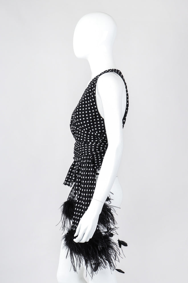 Recess Los Angeles Vintage Ralph Lauren Silk Chiffon Polka Dot Feather Tie Top
