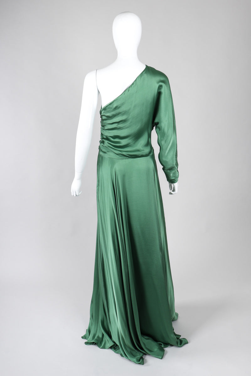 ralph lauren one shoulder green dress Lauren Ralph Lauren Size 16 Green Chiffon Velvet One Shoulder Cocktail Dress B21