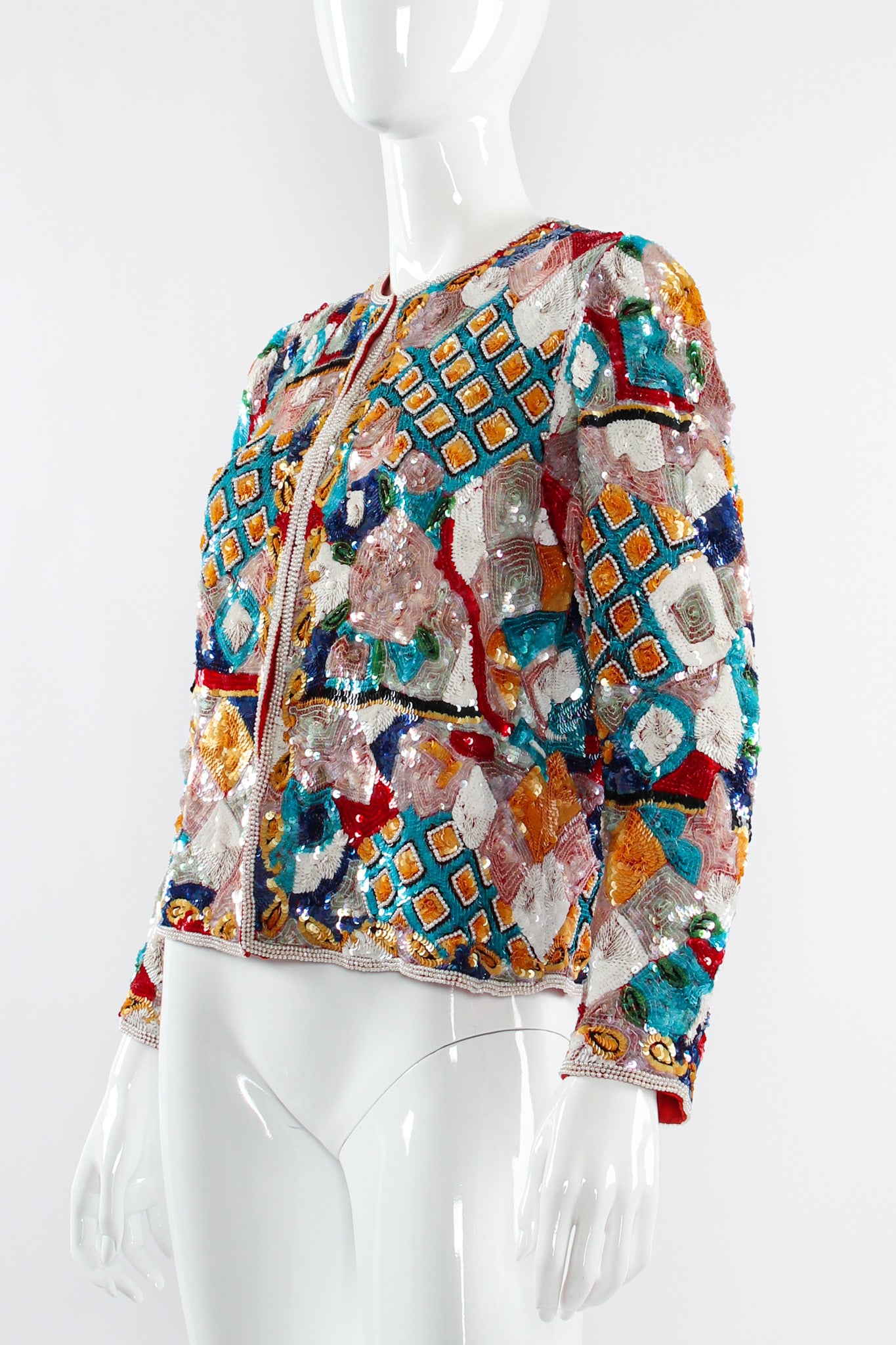 Vintage Rambob Abstract Sequin & Pearl Bead Jacket mannequin side angle @ Recess LA