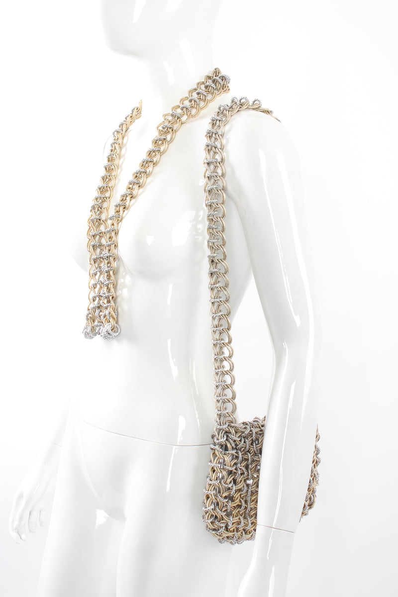 Vintage Raoul Calabro Two Tone Chain Mail Bag & Necklace Set on mannequin at Recess Los Angeles