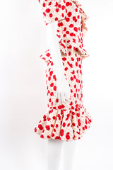 Vintage Raul Blanco Rose Print Peplum Jacket & Skirt Set on Mannequin skirt crop at Recess LA