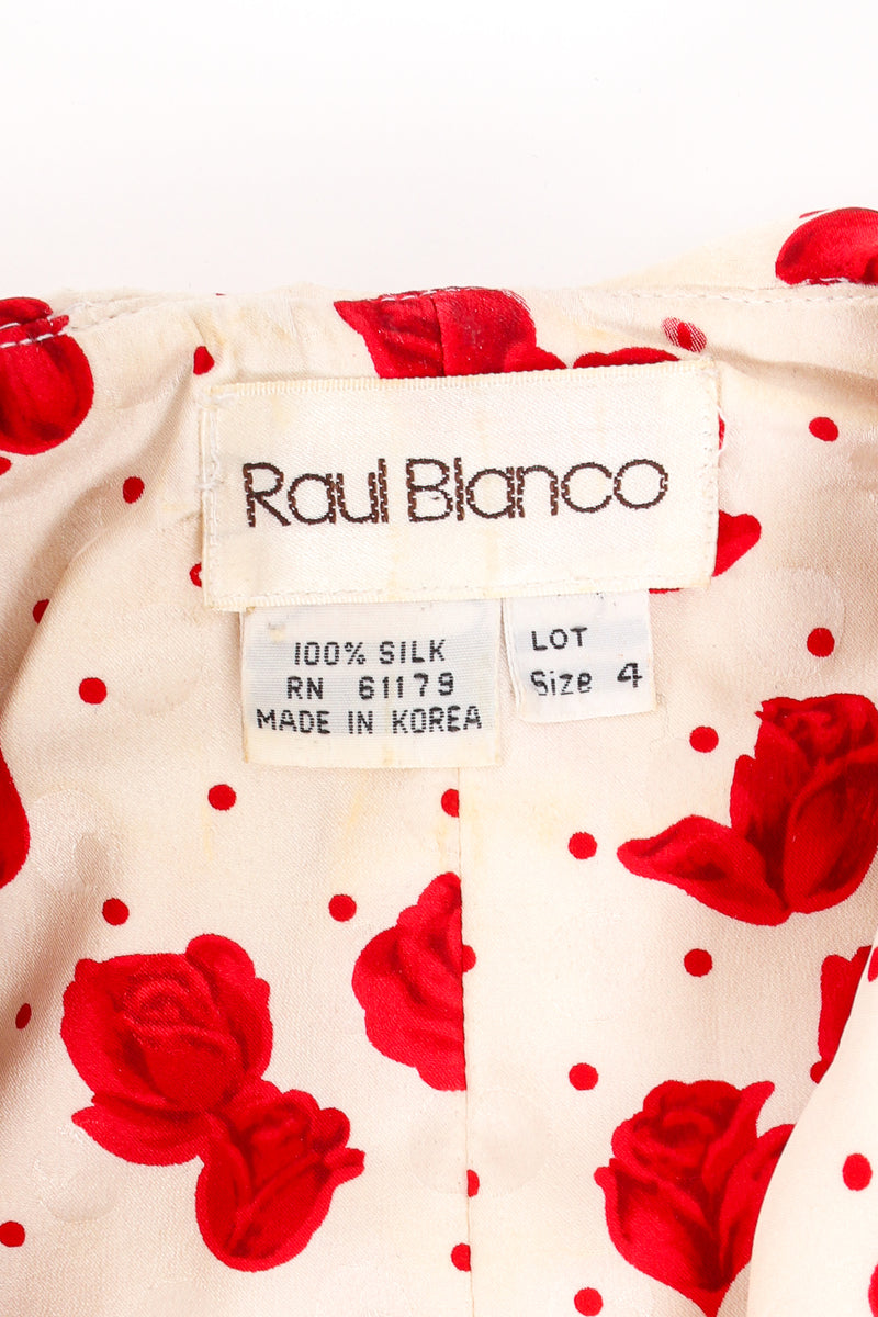 Vintage Raul Blanco Rose Print Peplum Jacket & Skirt Set label at Recess LA