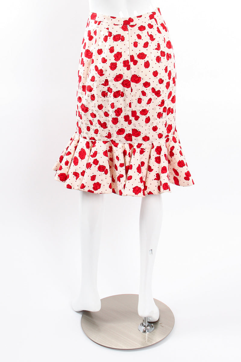 Vintage Raul Blanco Rose Print Peplum Jacket & Skirt Set on mannequin skirt back at Recess LA