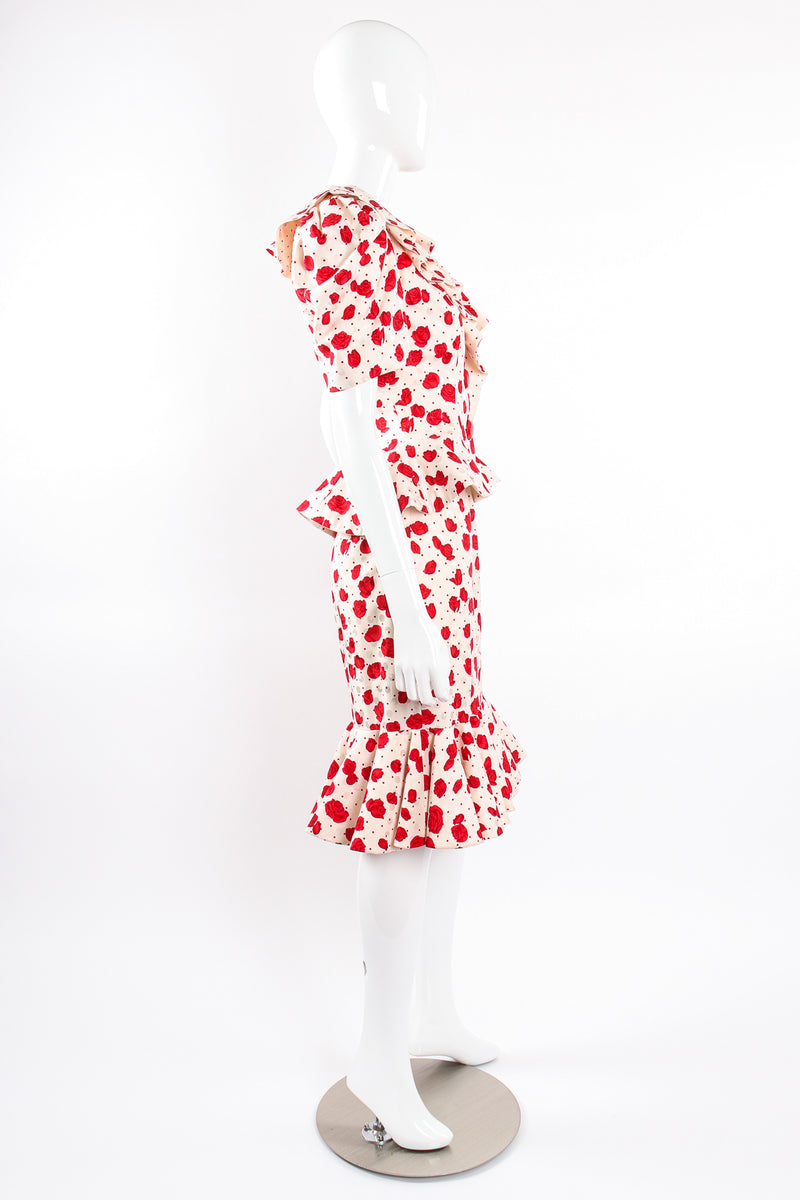 Vintage Raul Blanco Rose Print Peplum Jacket & Skirt Set on Mannequin side at Recess LA