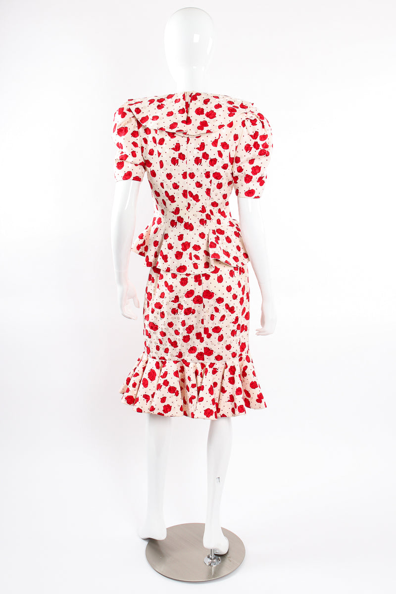 Vintage Raul Blanco Rose Print Peplum Jacket & Skirt Set on Mannequin back at Recess LA