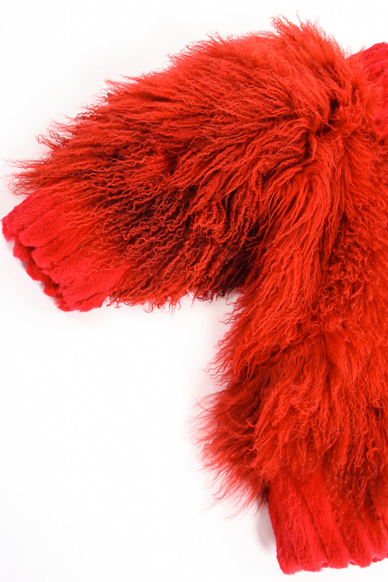 Vintage Evans Red Mongolian Fur Shawl Collar Coat sleeve cuff detail at Recess Los Angeles