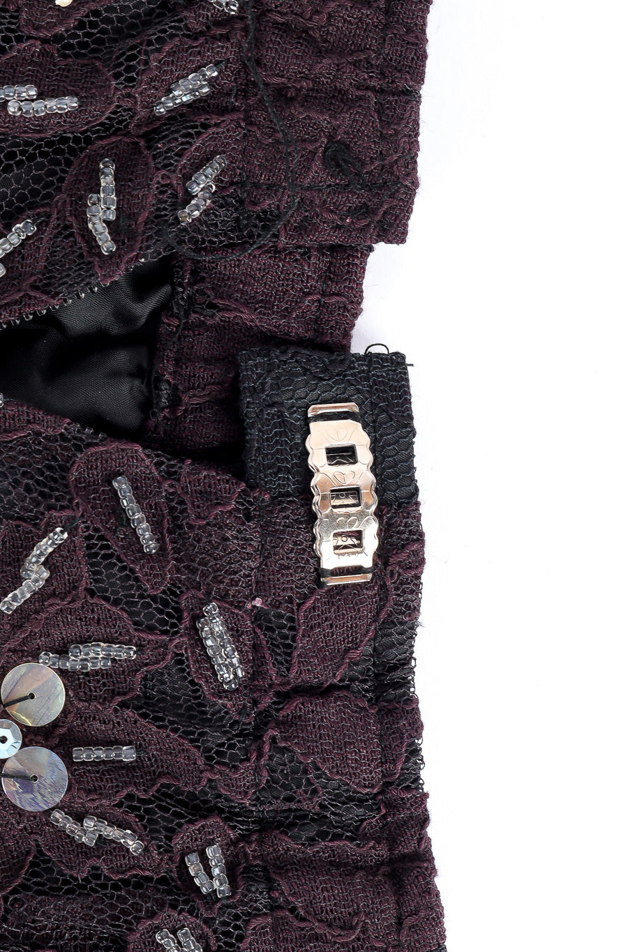 Vintage beaded and sequin lace set clasp closure close-up. @recessla