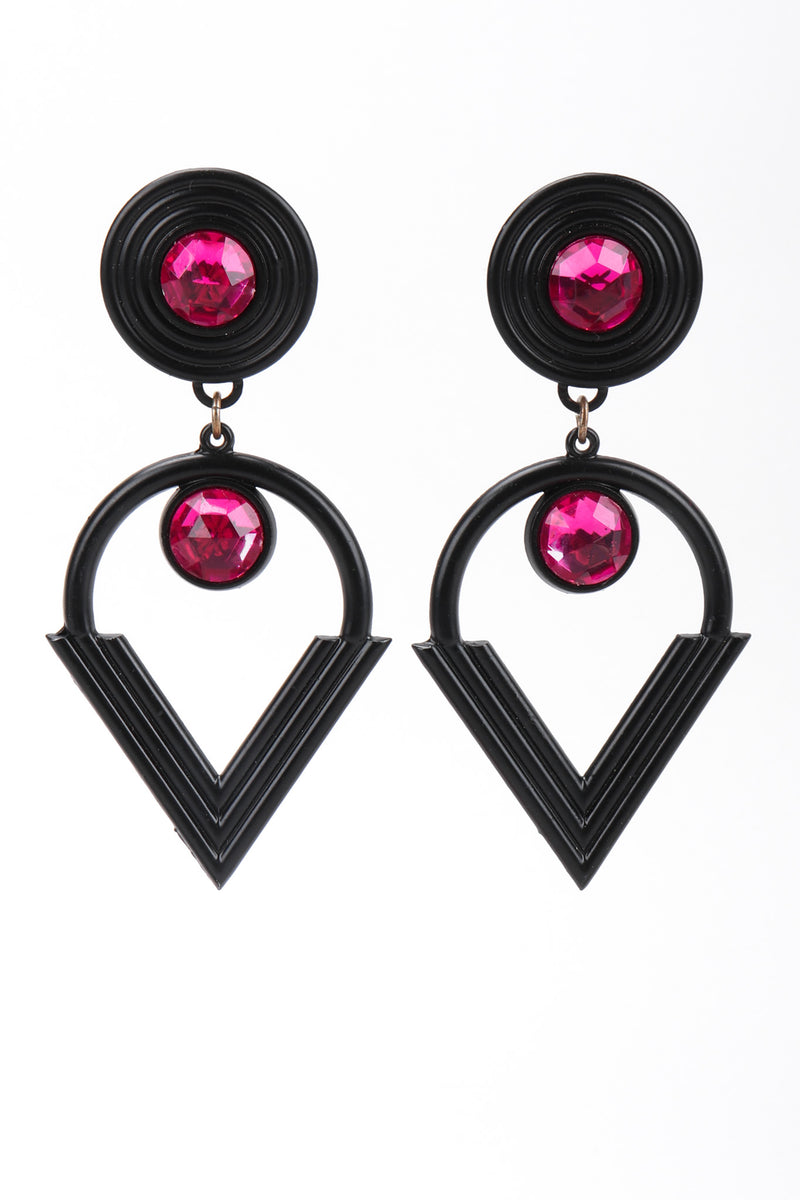 Recess Los Angeles Vintage Remy Dis Fuchsia Crystal Circle Point Drop Earrings