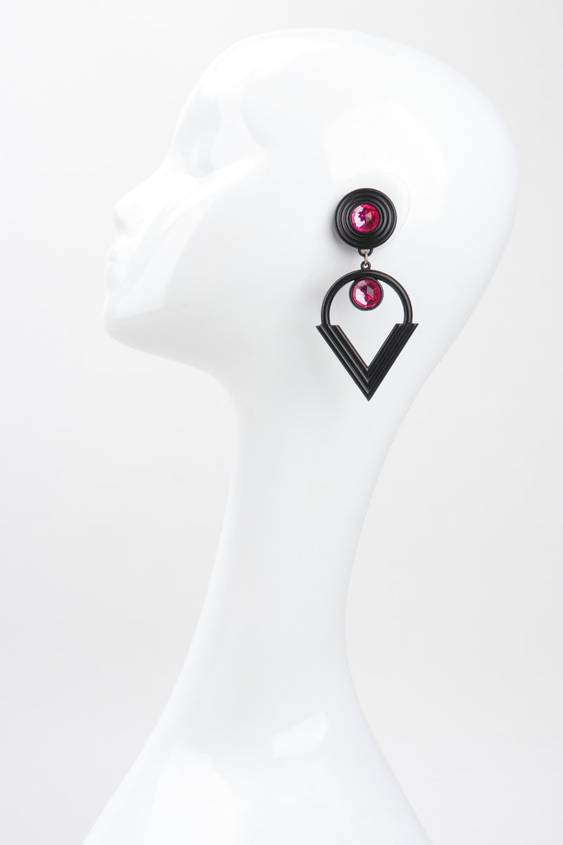 Recess Los Angeles Vintage Remy Dis Fuchsia Crystal Circle Point Drop Earrings