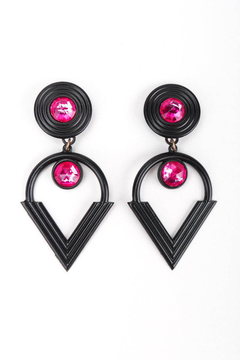 Recess Los Angeles Vintage Remy Dis Fuchsia Crystal Circle Point Drop Earrings