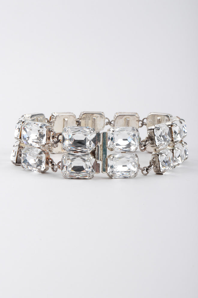 Vintage Rena Lange Beveled Crystal Choker Silver Collar Box Clasp