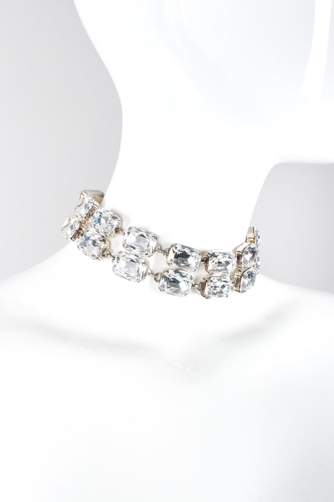 Vintage Rena Lange Beveled Crystal Choker Silver Collar Box Clasp