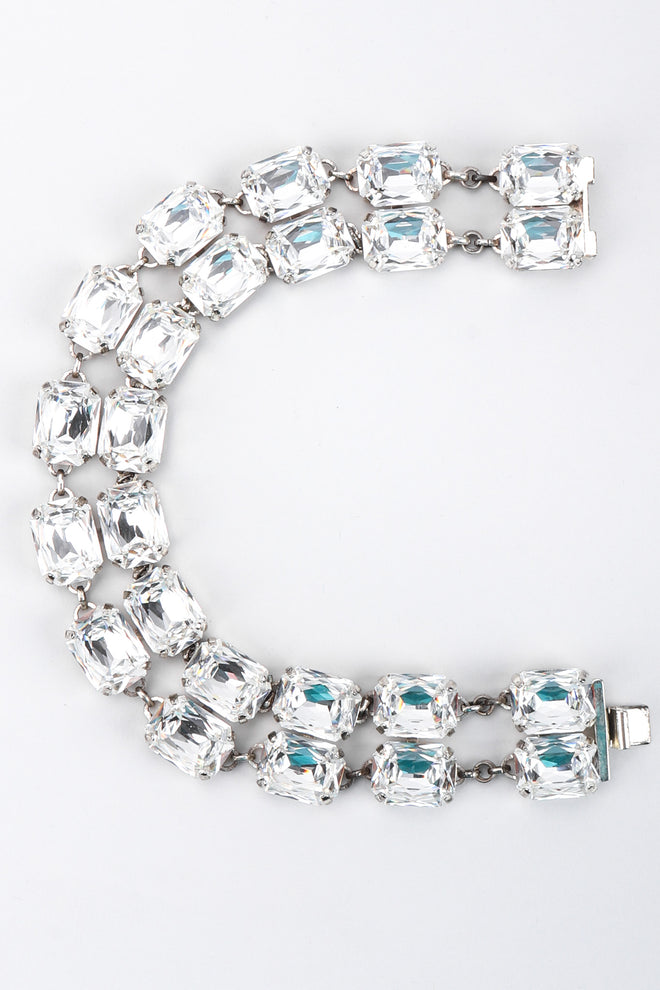 Vintage Rena Lange Beveled Crystal Choker Silver Collar Box Clasp