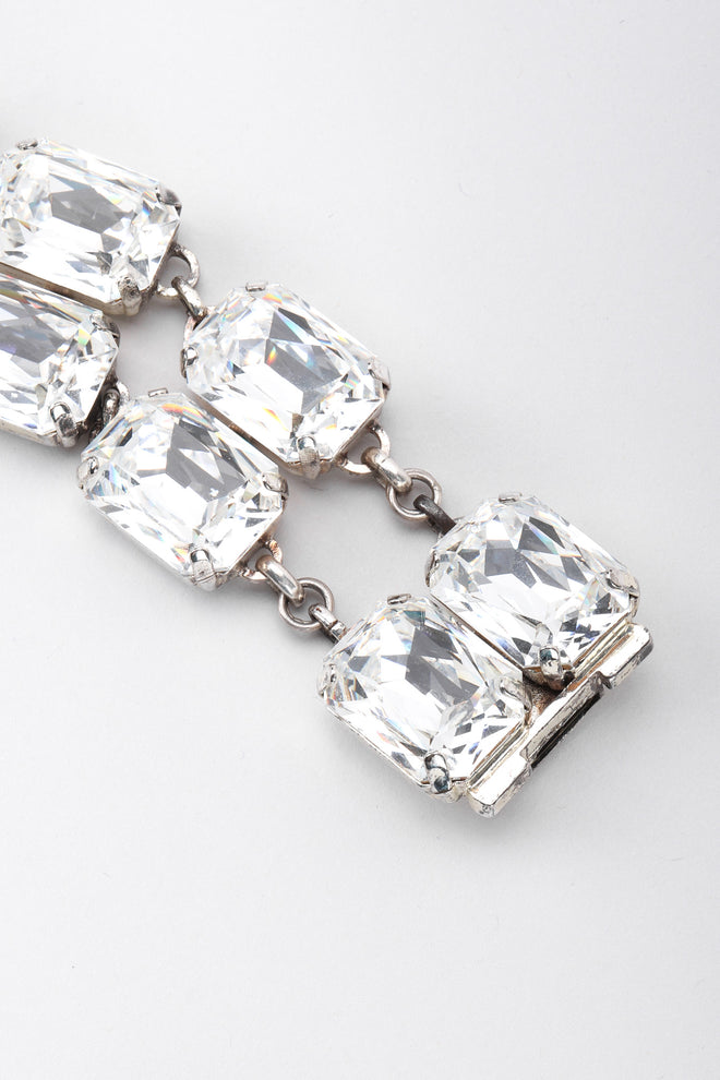 Vintage Rena Lange Beveled Crystal Choker Silver Collar Box Clasp