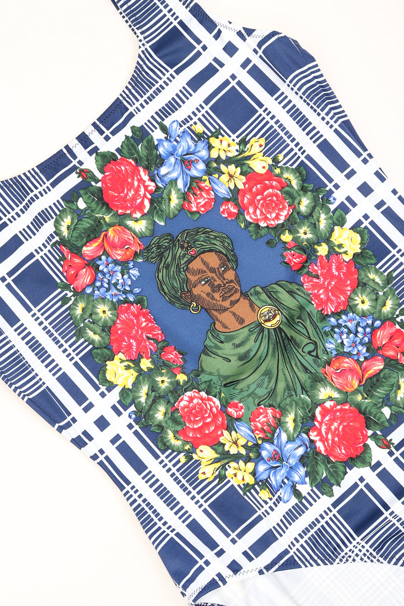 Recess Los Angeles Designer Consignment Vintage Rena Lange Four-Piece Floral Plaid Phumzile Mlambo-Ngcuka Portrait Ensemble