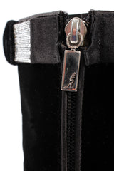 Vintage Rene Caovilla Tall Velvet Rhinestone Boots zipper pull at Recess Los Angeles