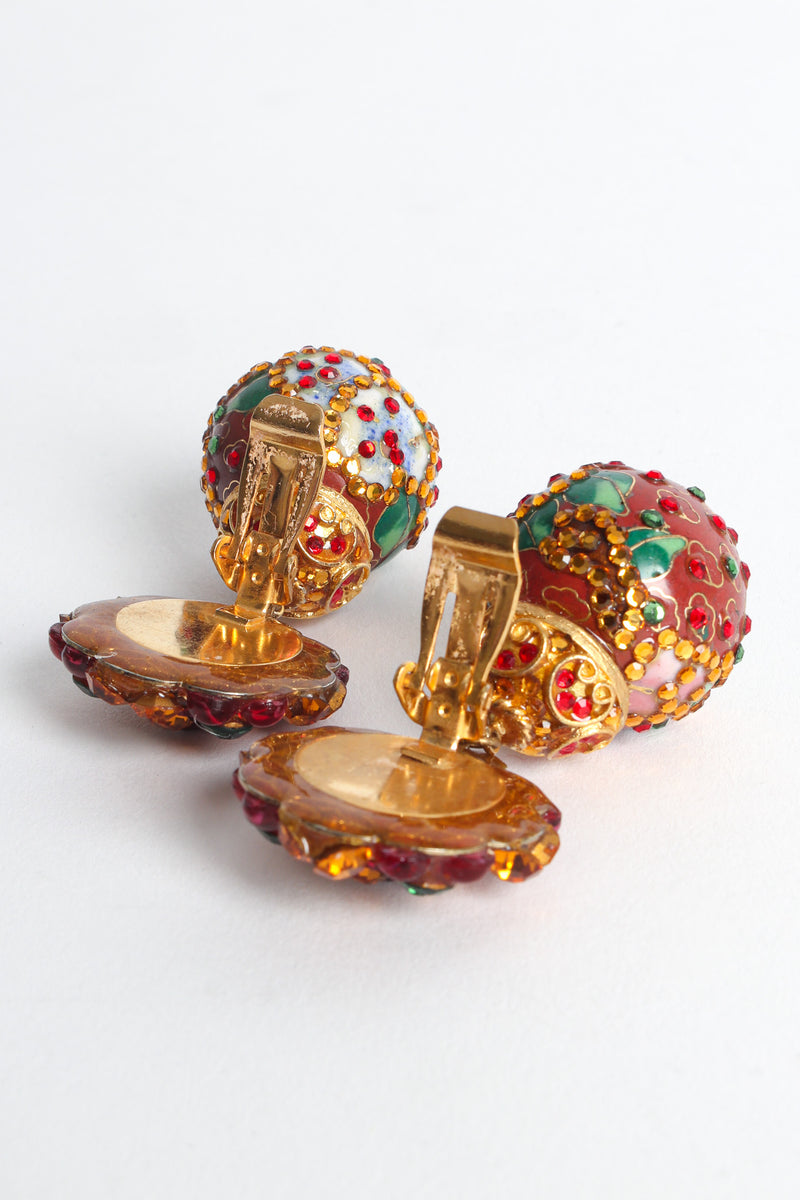 Vintage Floral Cloisonné Rhinestone Drop Earrings open backing @ Recess LA