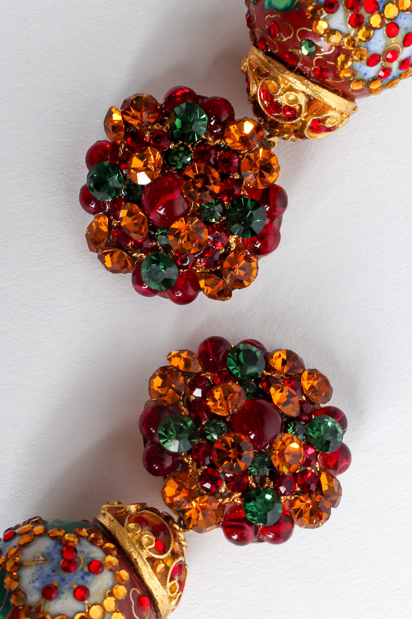 Vintage Floral Cloisonné Rhinestone Drop Earrings top detail @ Recess LA