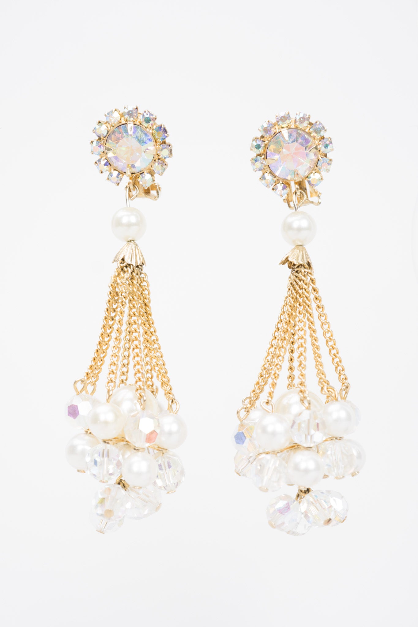 Vintage Unsigned Pearl Cluster Drop Earrings