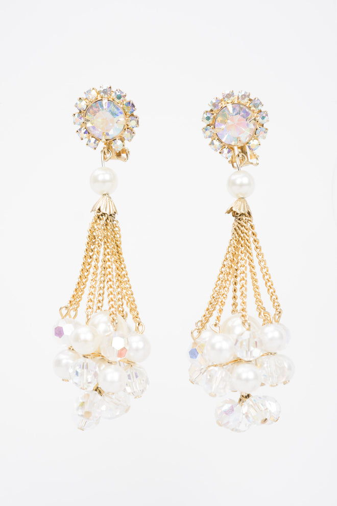 Vintage Unsigned Pearl Cluster Drop Earrings