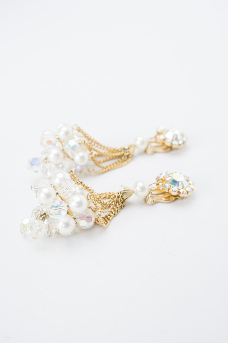 Vintage Unsigned Pearl Cluster Drop Earrings