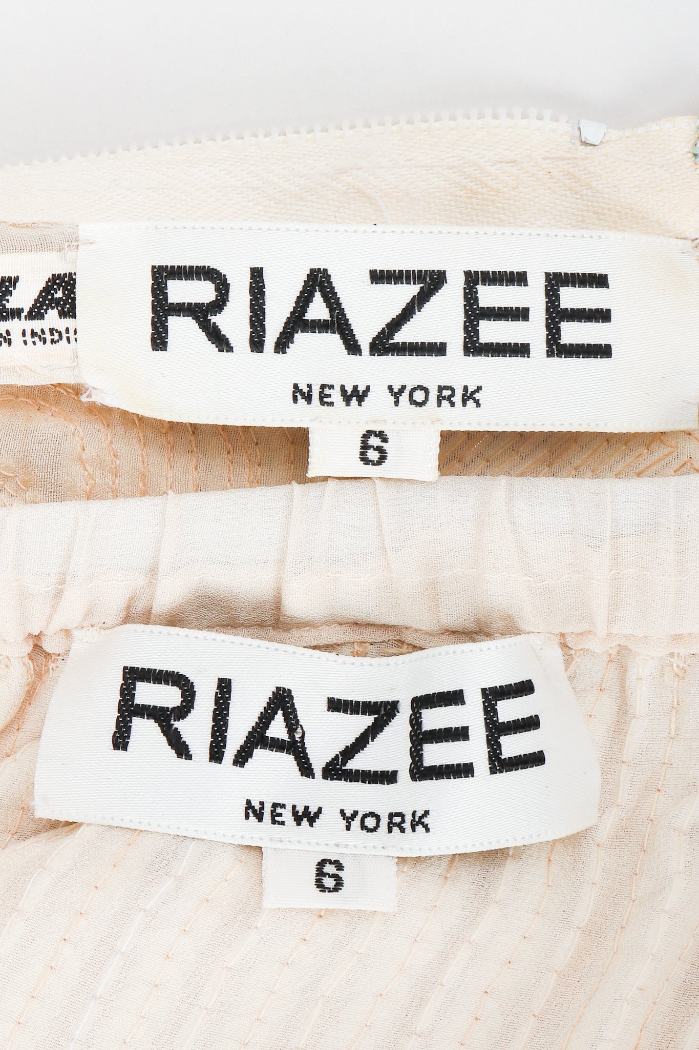 Vintage Riazee Beaded Applique Bridal Wedding Top & Skirt Set labels at Recess