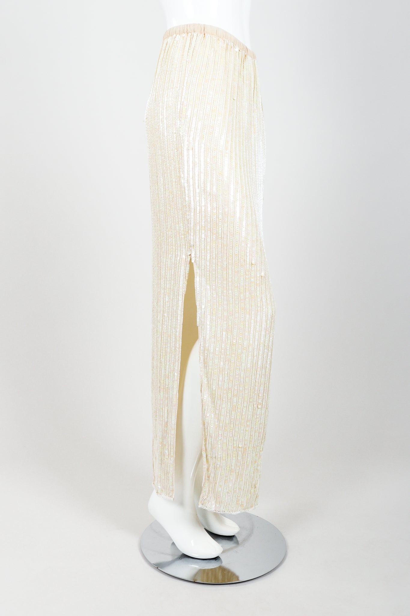 Vintage Riazee Beaded Applique Bridal Wedding  Skirt Set on Mannequin side slit at Recess