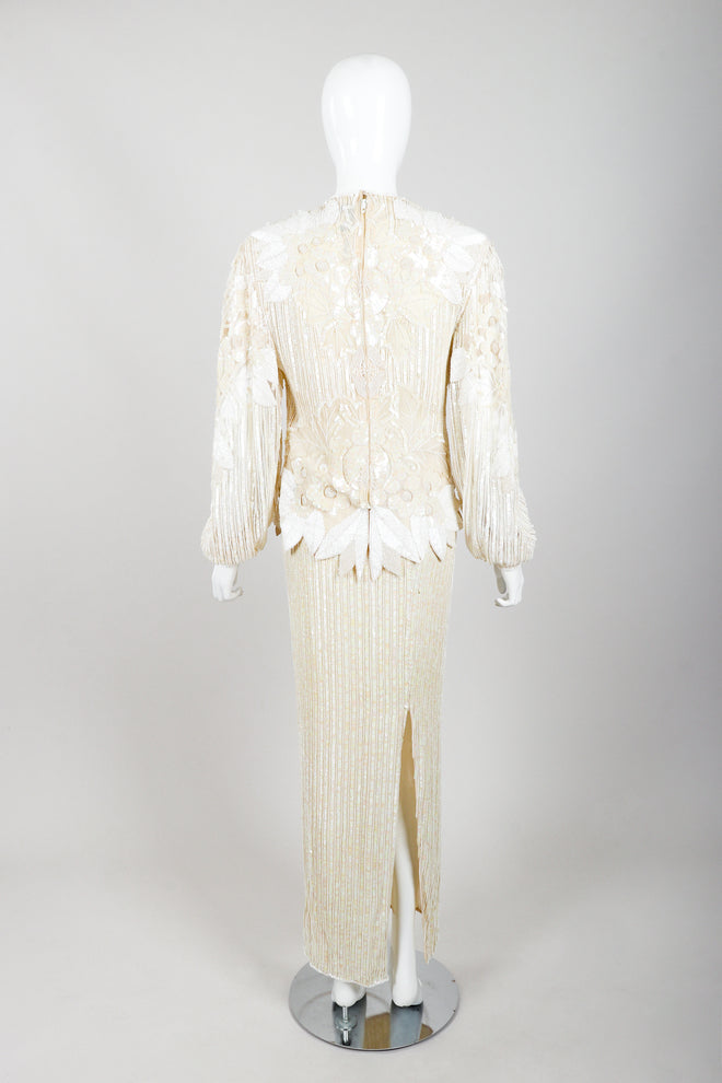 Vintage Riazee Beaded Applique Bridal Wedding Top & Skirt Set on Mannequin back at Recess