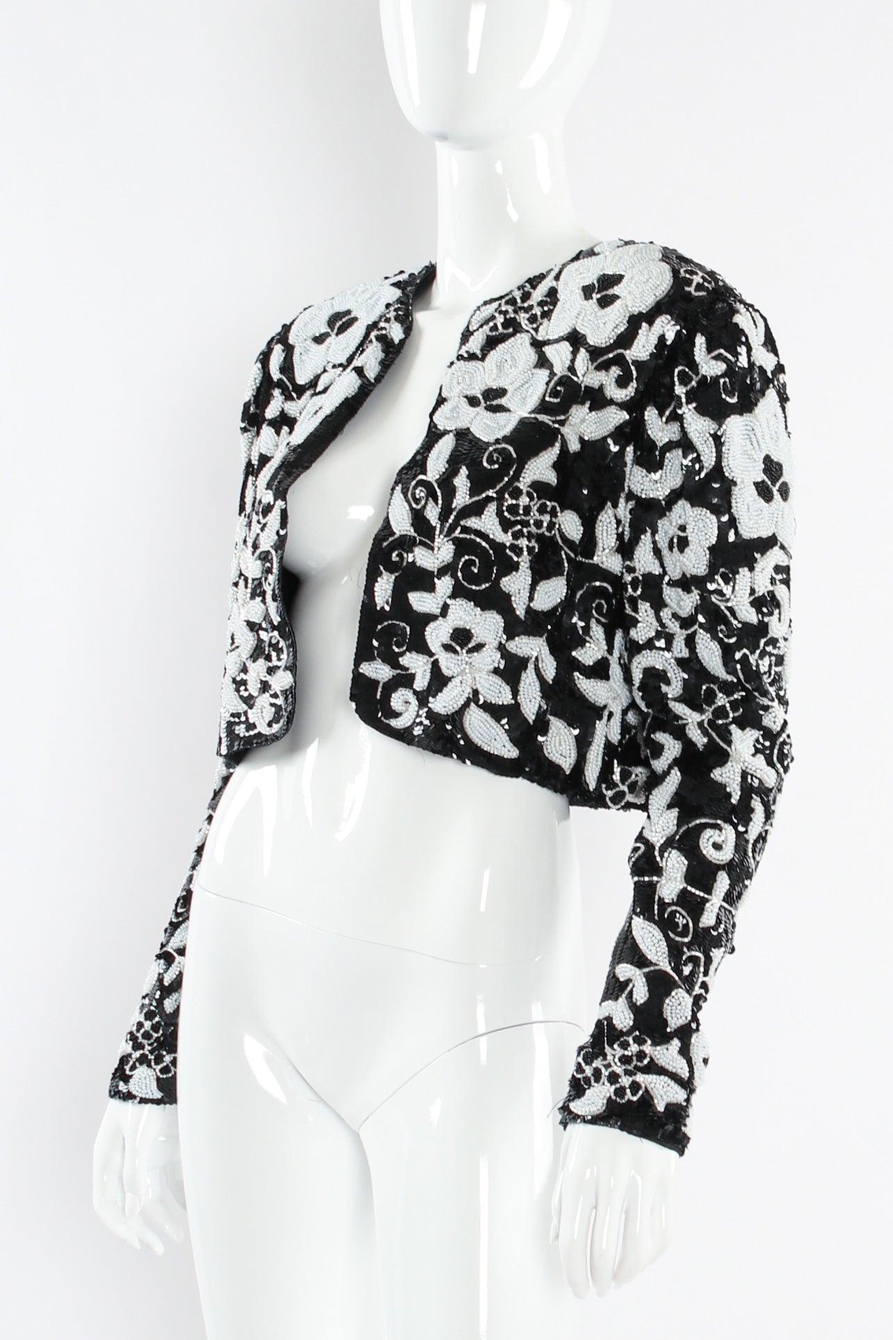 Vintage Ricco Antonio Floral Sequin Beaded Bolero Jacket mannequin angle @ Recess LA