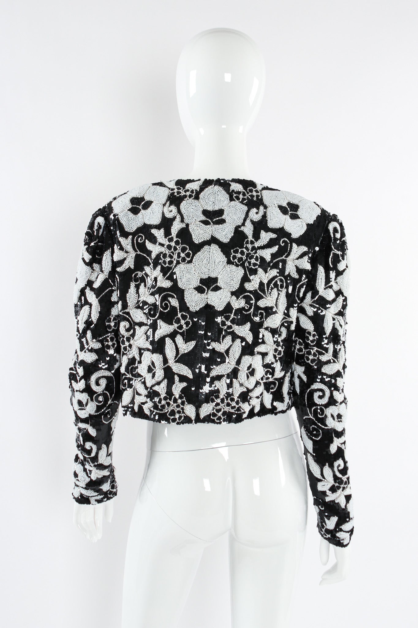 Vintage Ricco Antonio Floral Sequin Beaded Bolero Jacket mannequin back @ Recess LA