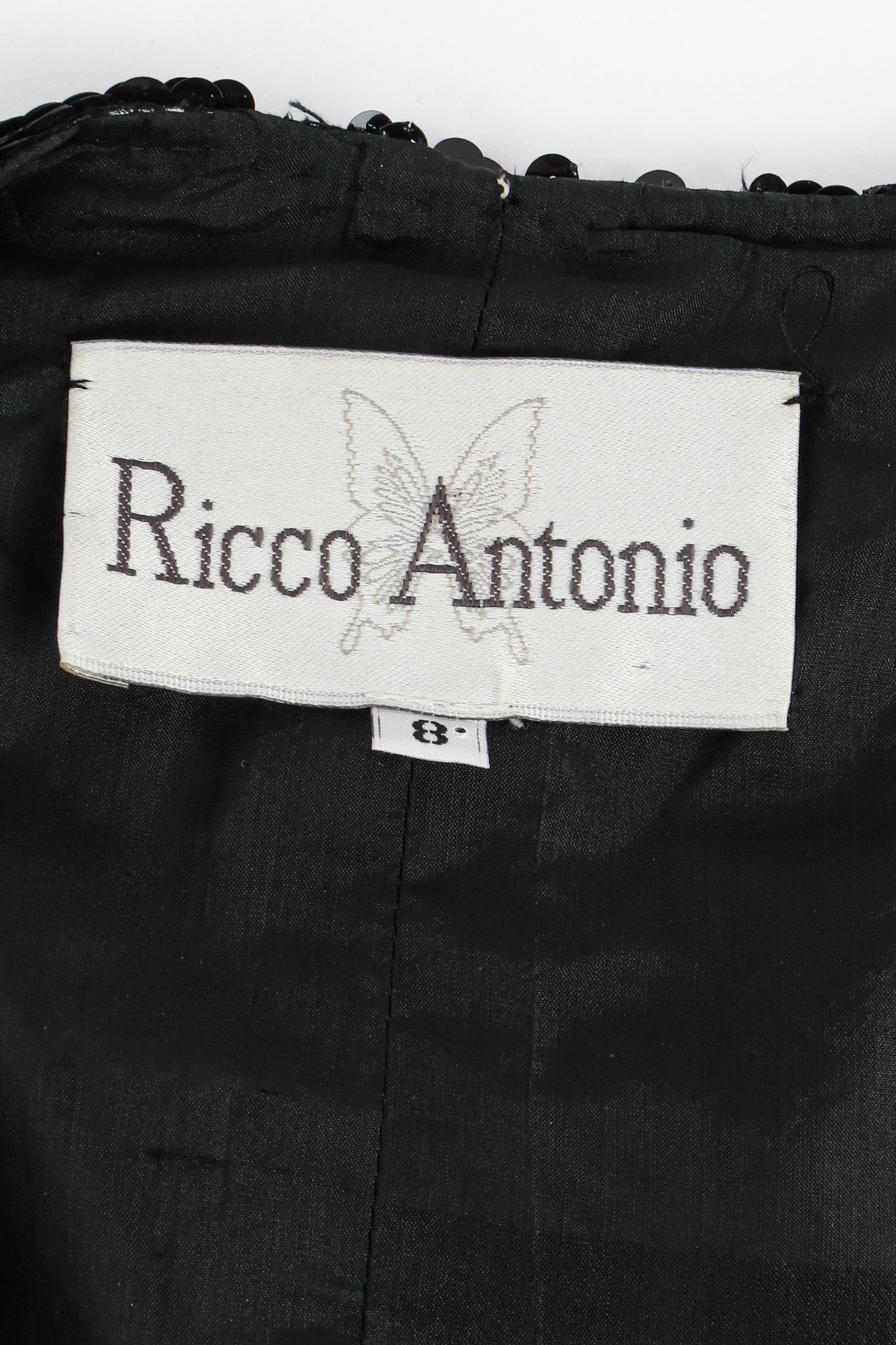 Vintage Ricco Antonio Floral Sequin Beaded Bolero Jacket tag  @ Recess LA