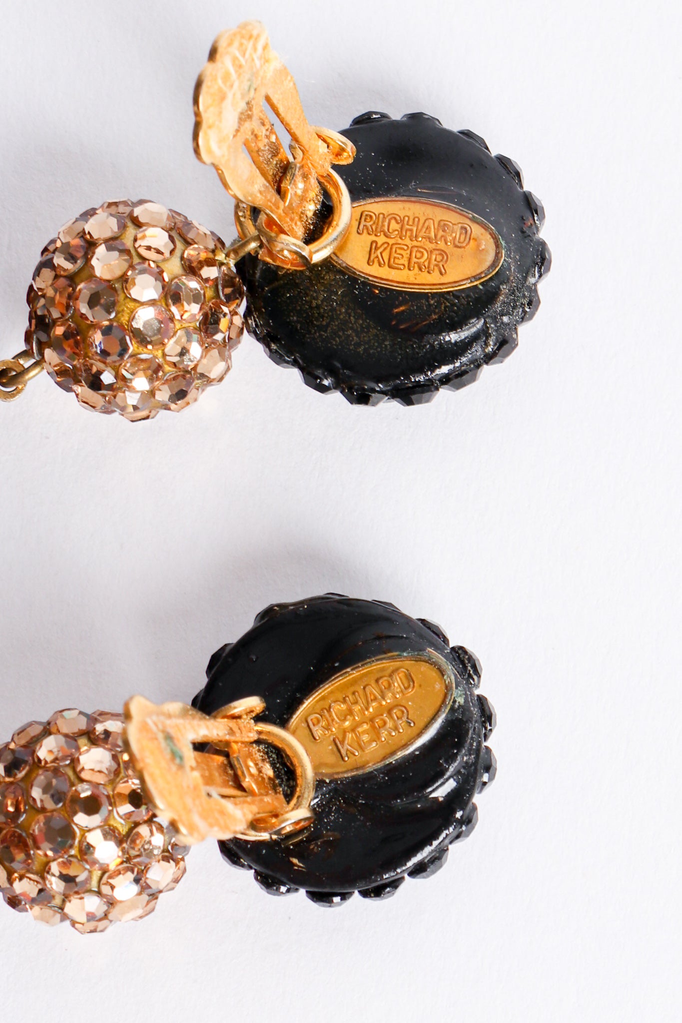 Vintage Richard Kerr Rhinestone Ring Hoop Drop Earrings signature cartouche at Recess Los Angeles