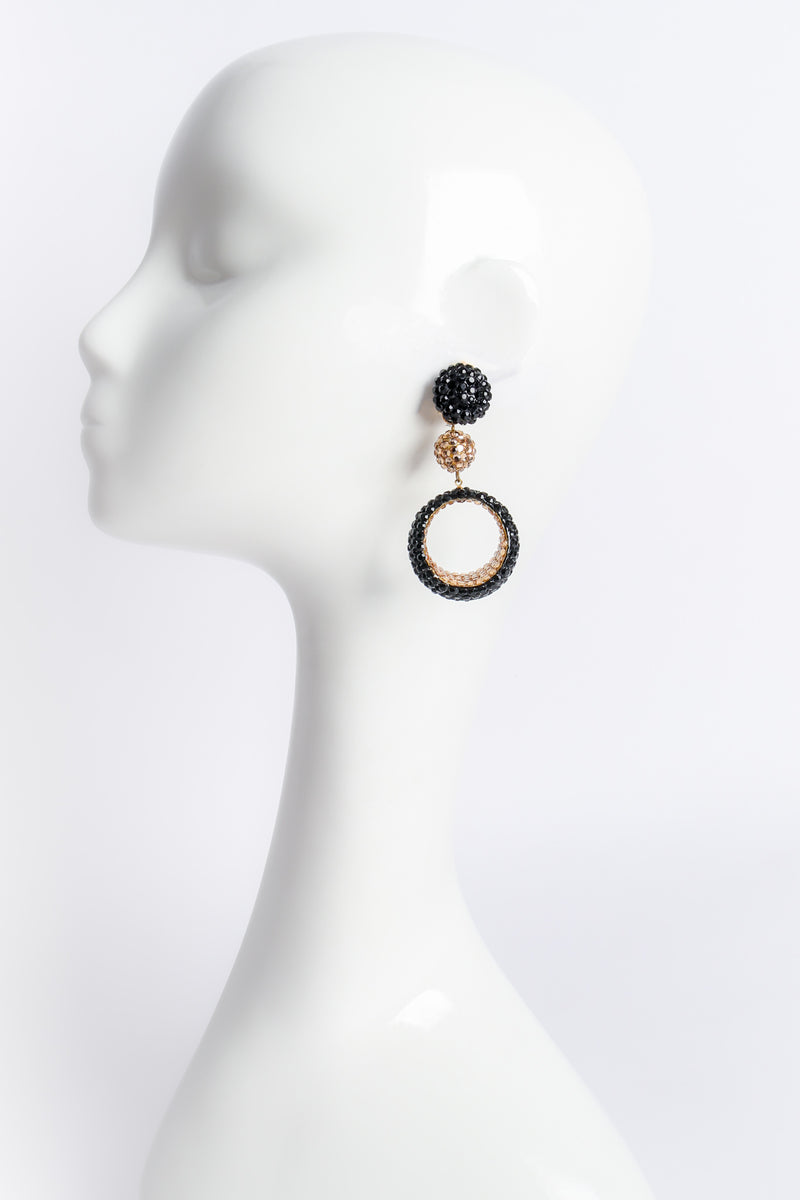 Vintage Richard Kerr Rhinestone Ring Hoop Drop Earrings on mannequin at Recess Los Angeles