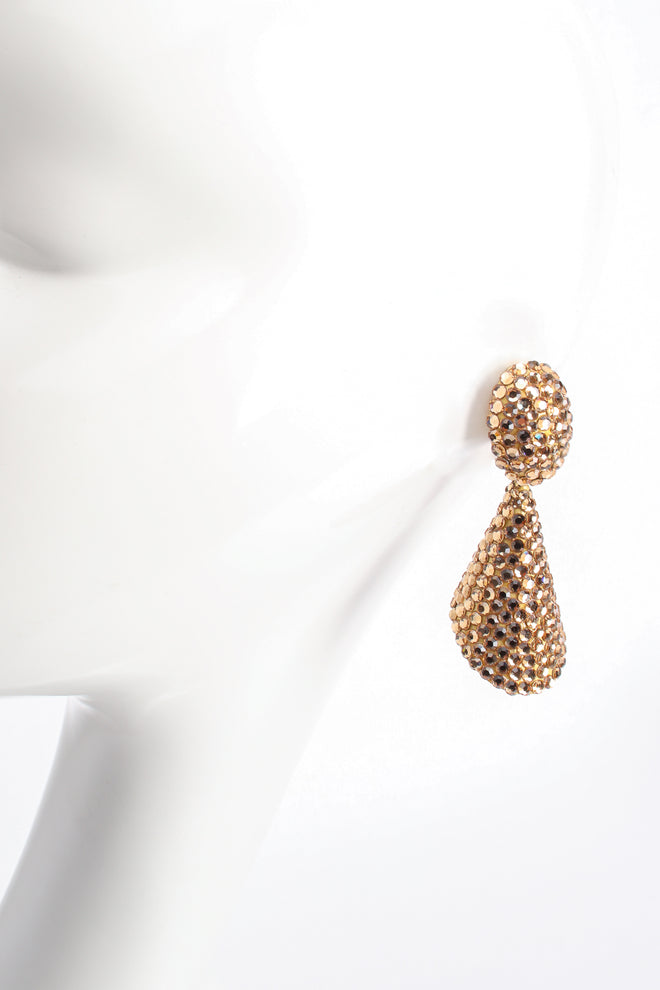 Vintage Richard Kerr Champagne Rhinestone Cone Earrings on mannequin  at Recess Los Angeles