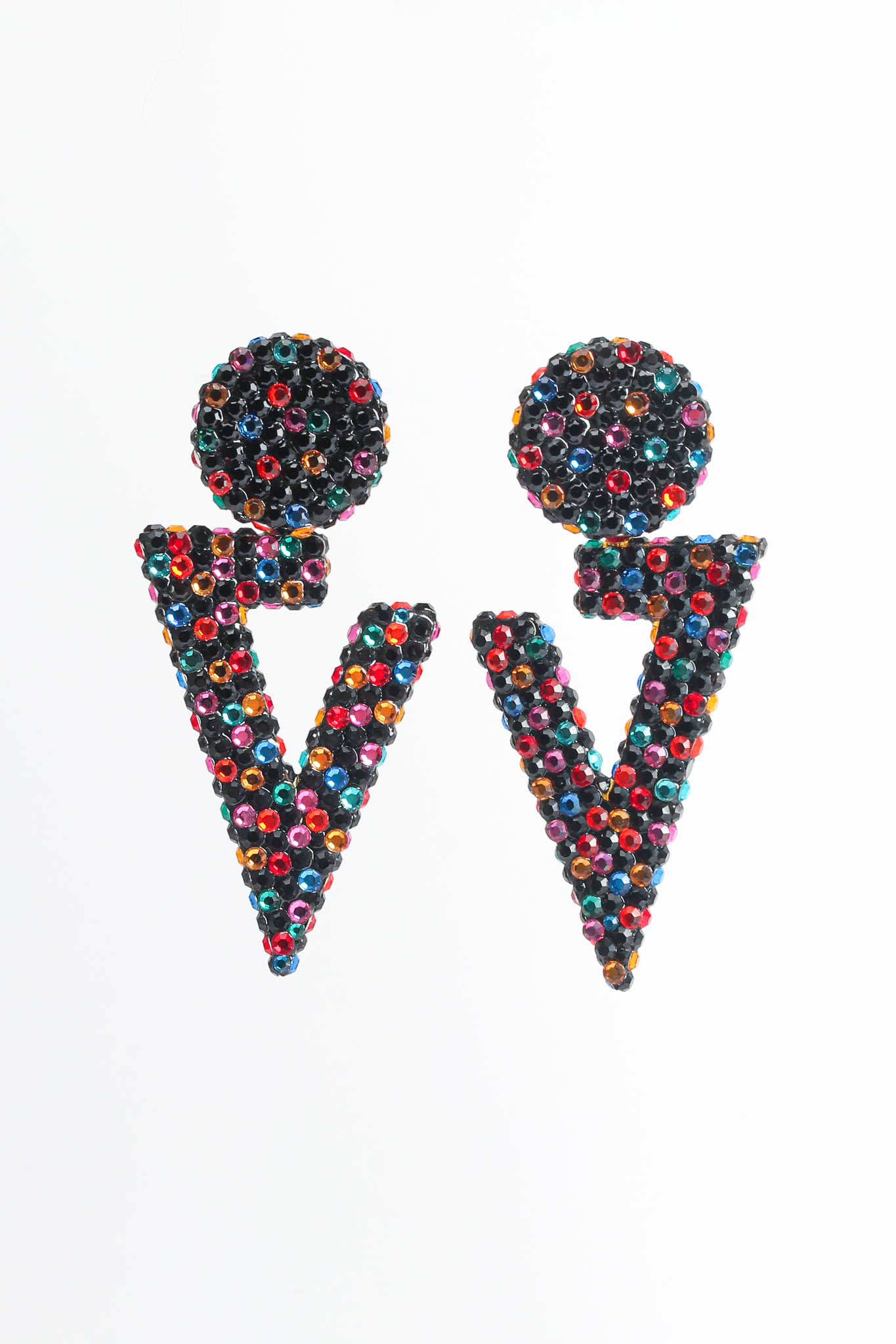 Vintage Richard Kerr Rainbow Split Triangle Earrings hanging front @ Recess LA