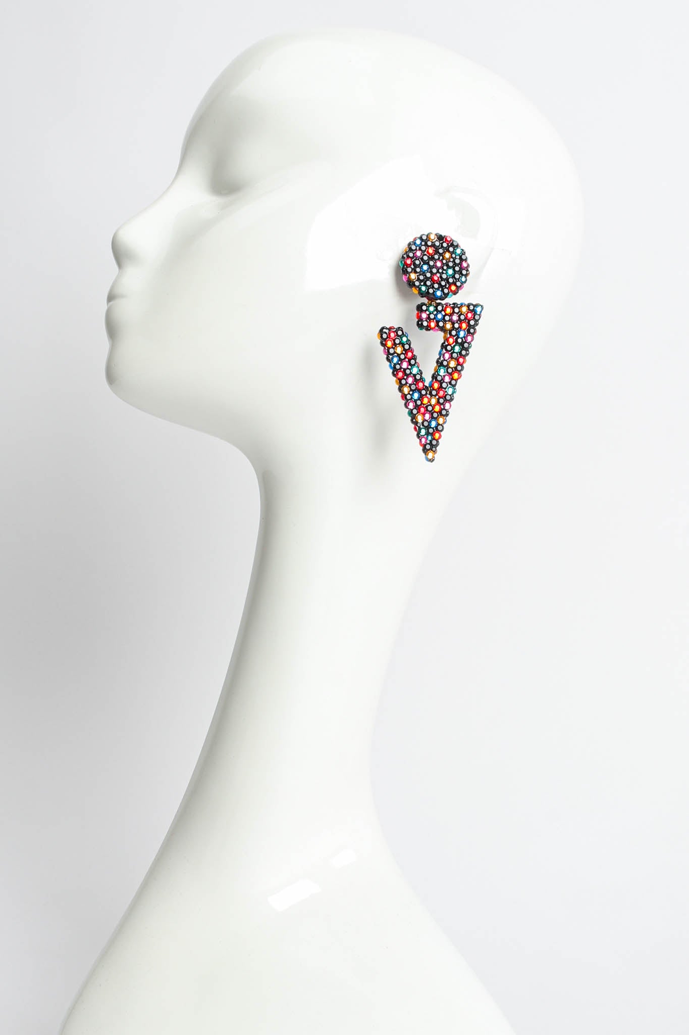 Vintage Richard Kerr Rainbow Split Triangle Earrings on mannequin  @ Recess LA