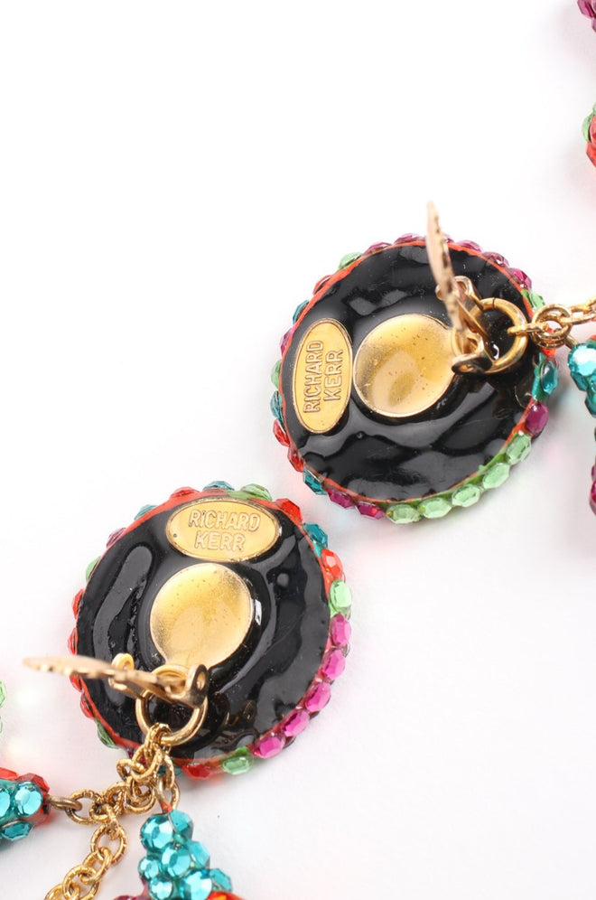 Vintage Richard Kerr Long Abstract Rhinestone Drop Earrings signature cartoche at Recess LA