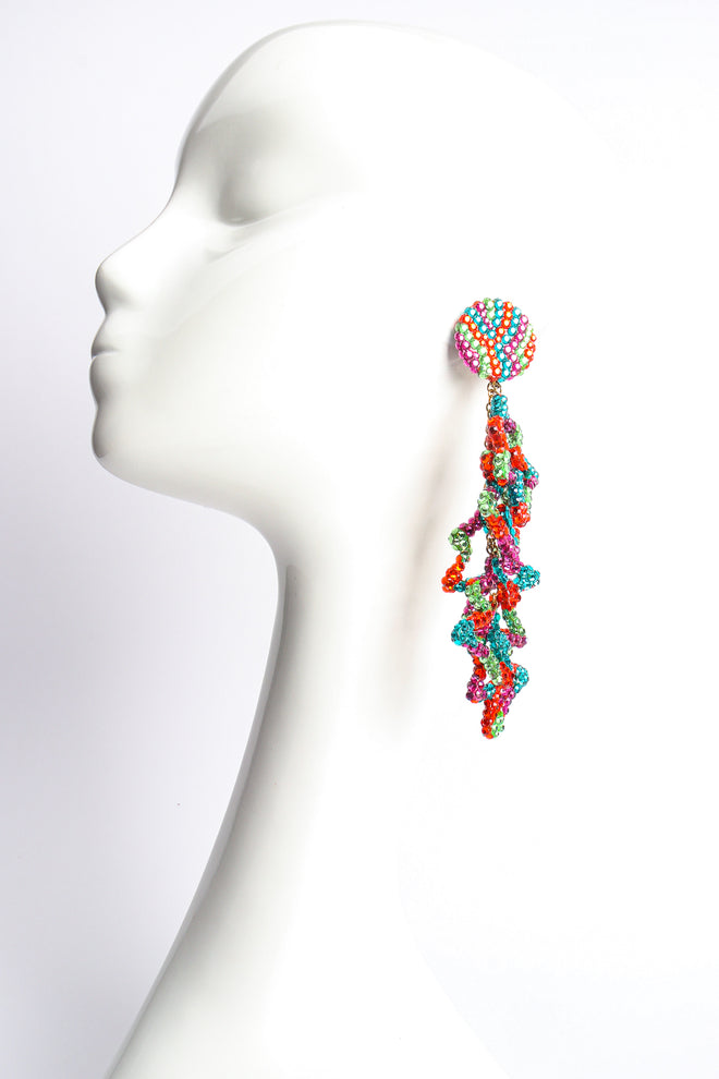 Vintage Richard Kerr Long Abstract Rhinestone Drop Earrings on mannequin at Recess Los Angeles