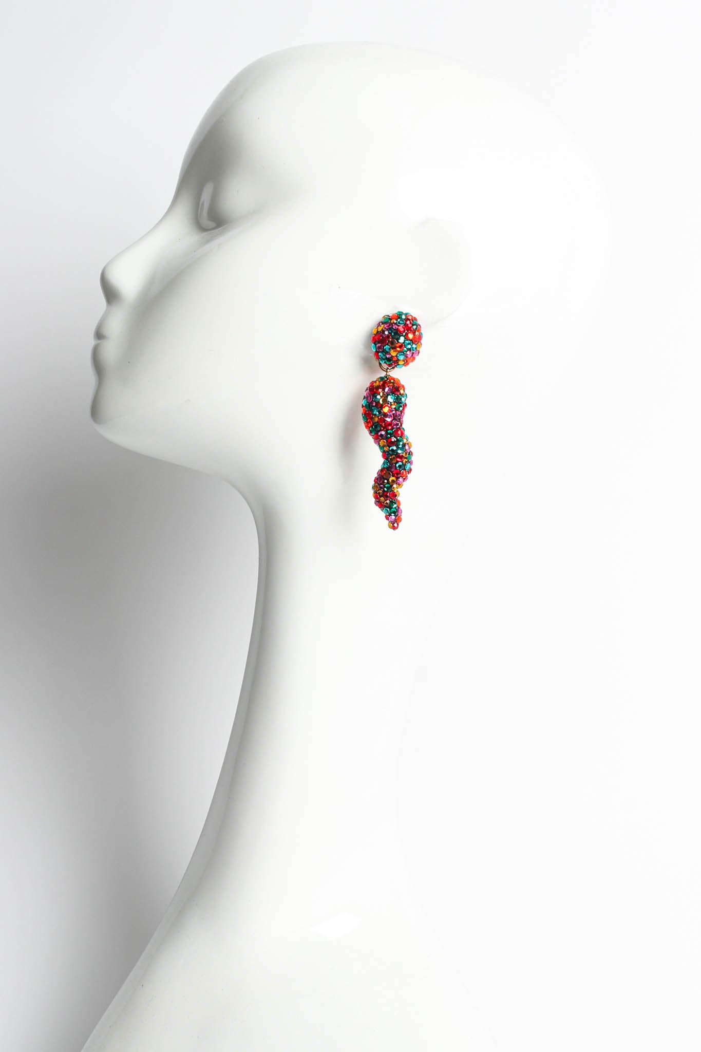 Vintage Richard Kerr Rainbow Chili Pepper Earrings on mannequin @ Recess LA