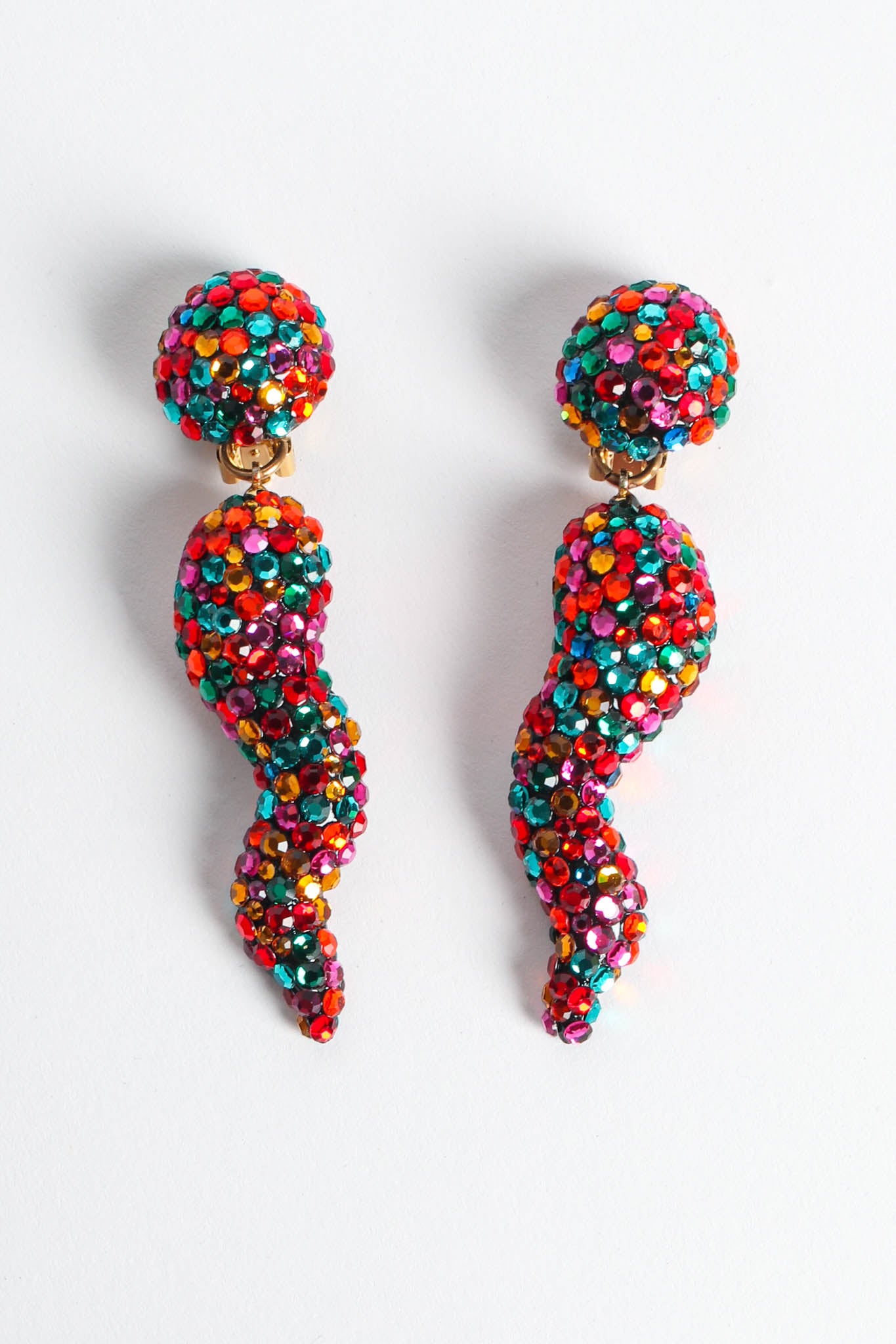 Vintage Richard Kerr Rainbow Chili Pepper Earrings flat front @ Recess LA