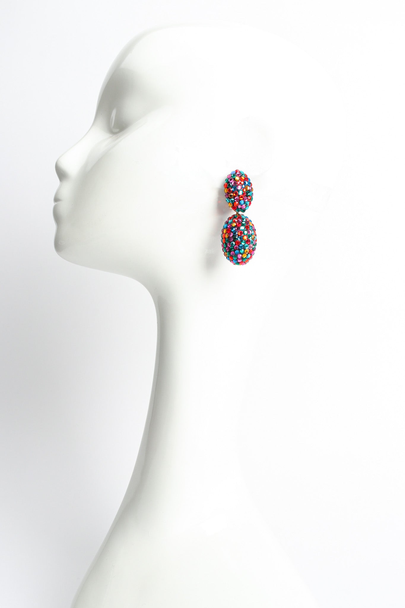 Vintage Richard Kerr Rainbow Oval Egg Drop Earrings on mannequin @ Recess LA