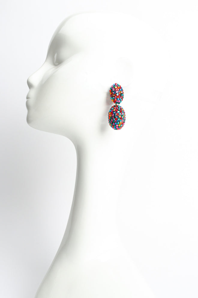 Vintage Richard Kerr Rainbow Oval Egg Drop Earrings on mannequin @ Recess LA