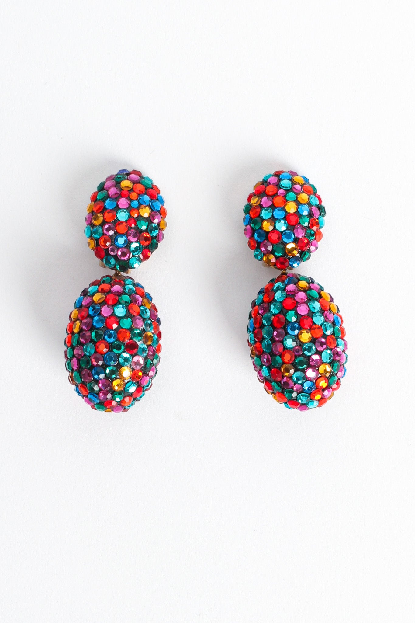 Vintage Richard Kerr Rainbow Oval Egg Drop Earrings front flat @ Recess LA
