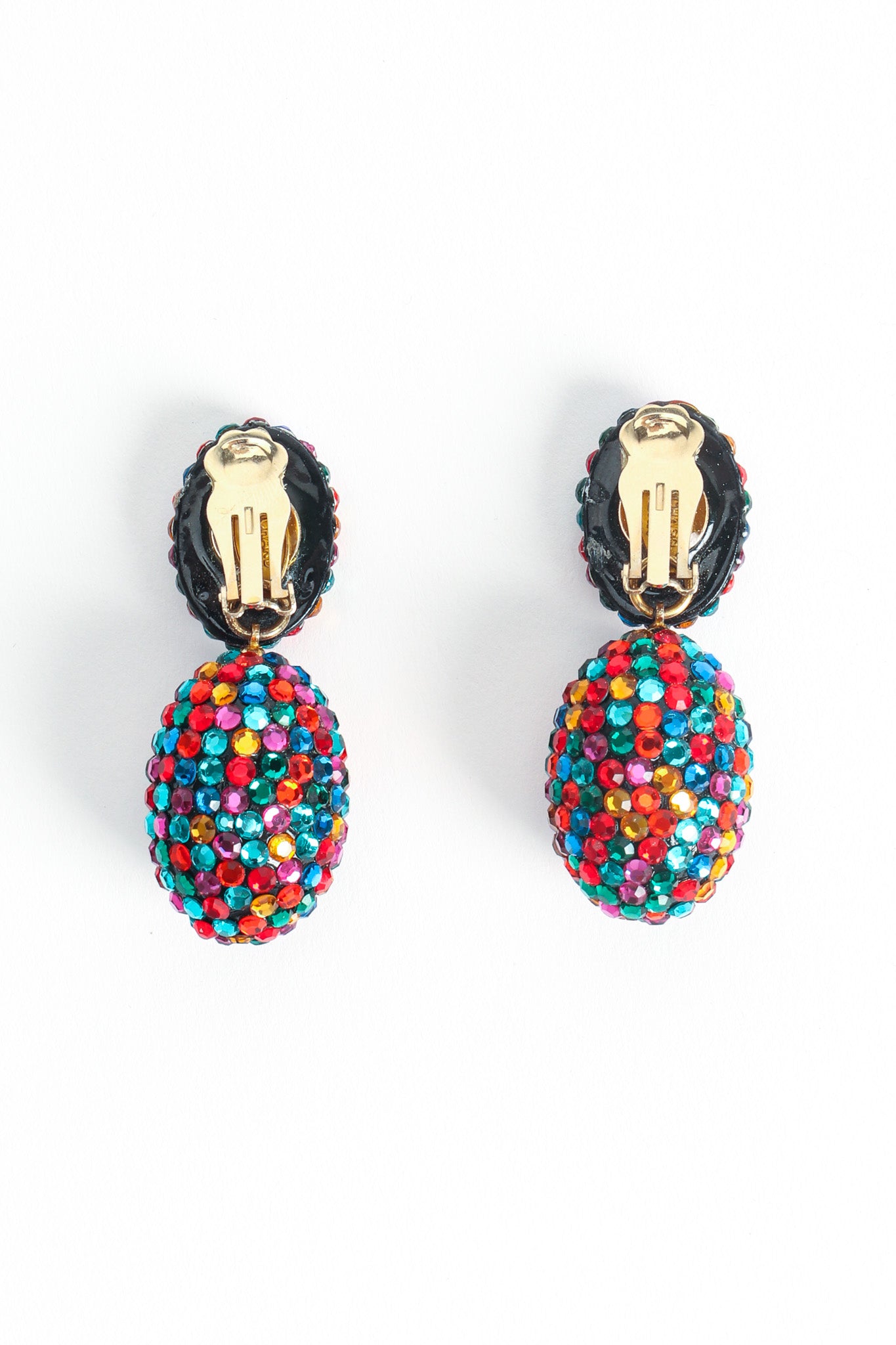 Vintage Richard Kerr Rainbow Oval Egg Drop Earrings back @ Recess LA
