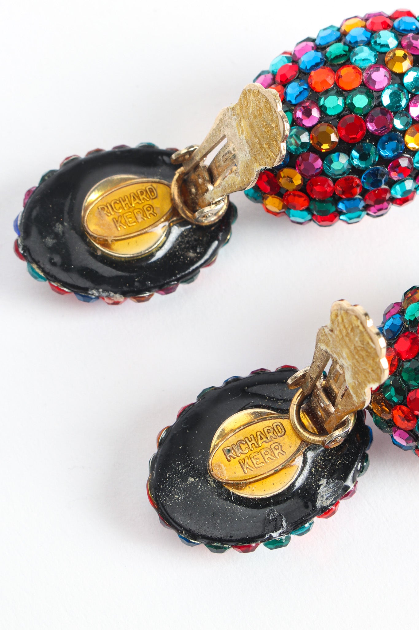 Vintage Richard Kerr Rainbow Oval Egg Drop Earrings signed @ Recess LA