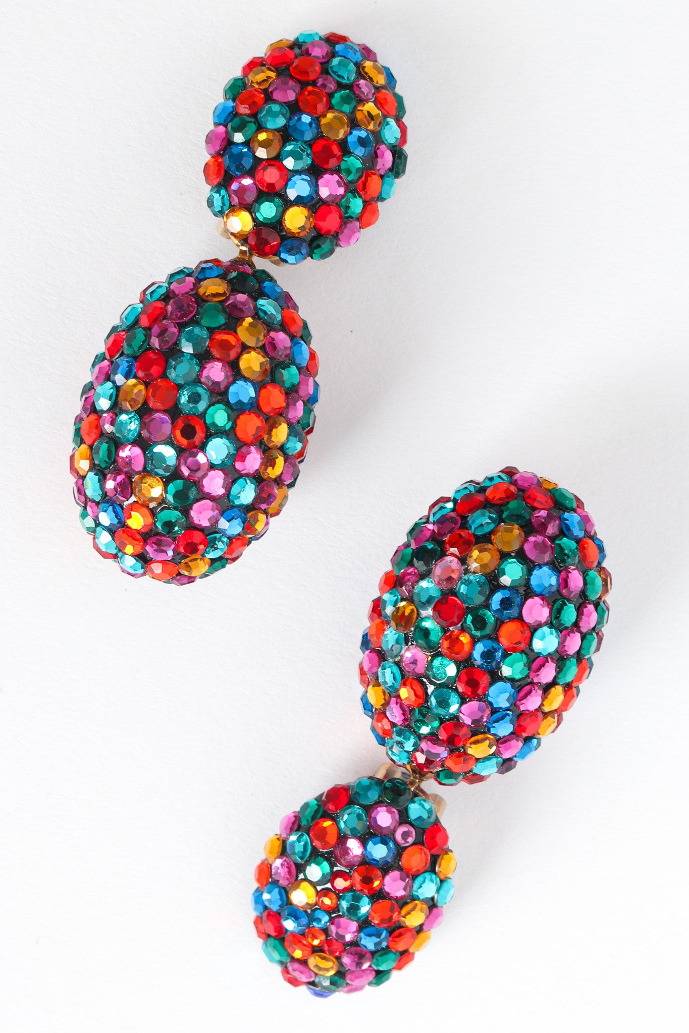 Vintage Richard Kerr Rainbow Oval Egg Drop Earrings diagonal flat @ Recess LA