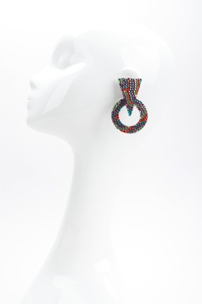 Recess Los Angeles Vintage Richard Kerr Tropical Crystal Triangle Point Wavy Hoop Earrings