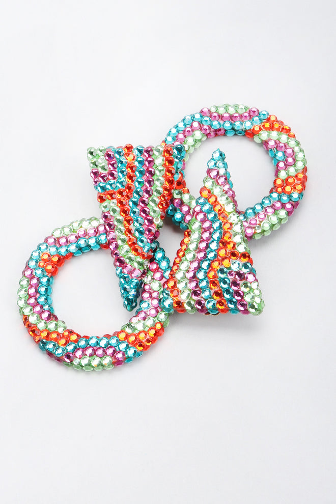 Recess Los Angeles Vintage Richard Kerr Tropical Crystal Triangle Point Wavy Hoop Earrings
