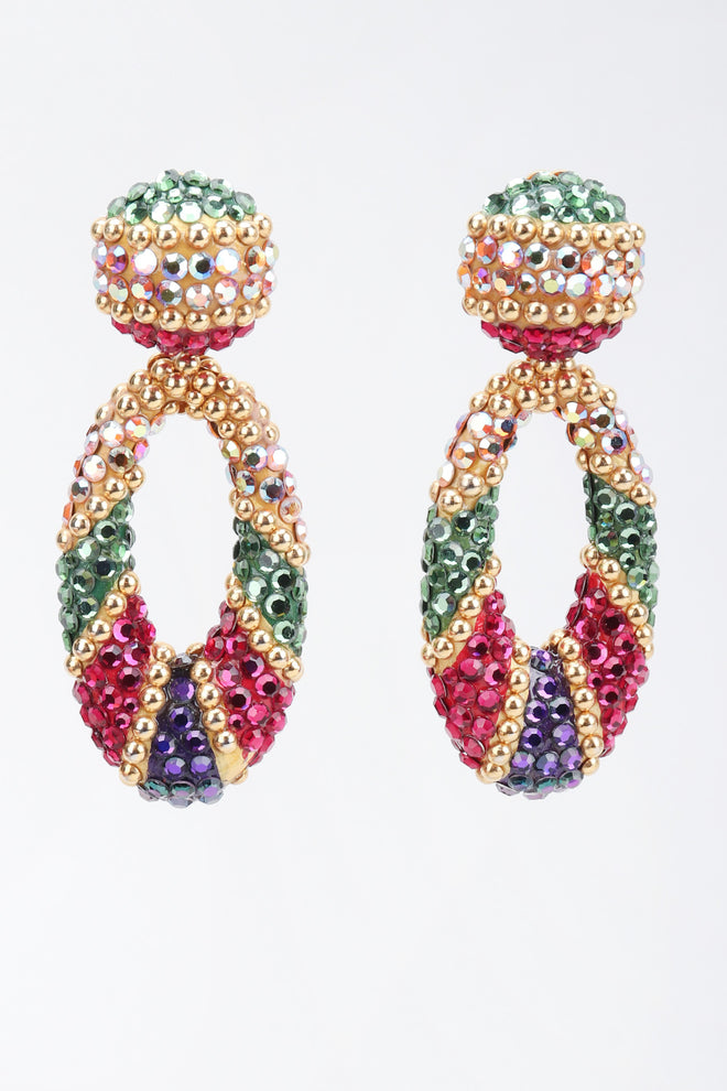 Recess Los Angeles Vintage Richard Kerr Crystal Oval Hoop Drop Clip On Earrings Jasmine Aladdin